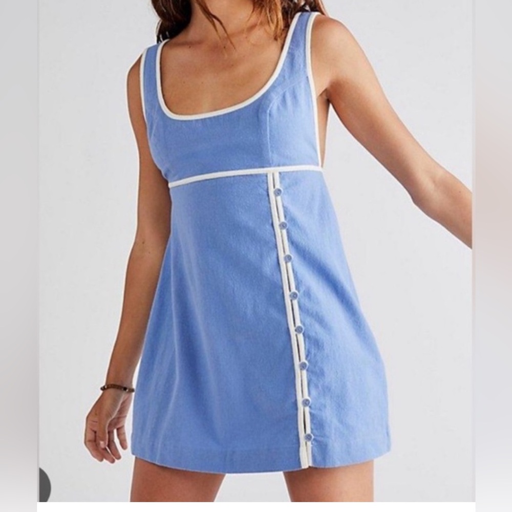 Free People Mini Dress NWOT Blue Linen Dress Vivian Mini Dress Medium